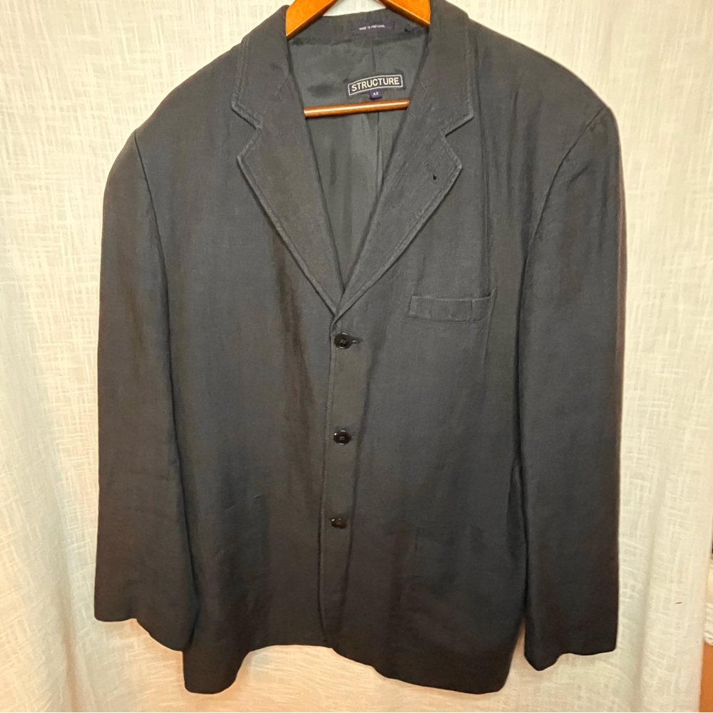 Structure Dark Navy Blue Linen lined Jacket single breasted, vintage Men’s 42